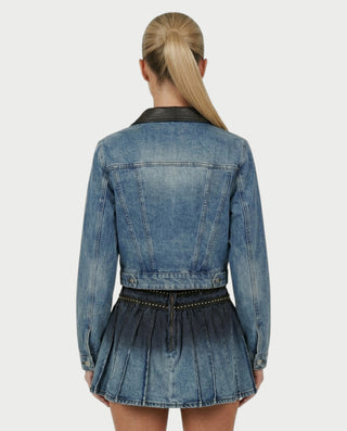 VERYL Lace-Up Denim Jacket & Pleated Mini Skort Set