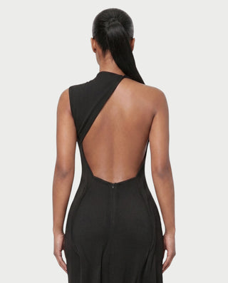 MAYARA Asymmetrical Open-Back Draped Maxi Dress