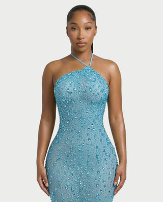 ASHA Rhinestone Halter Bodycon Maxi Dress