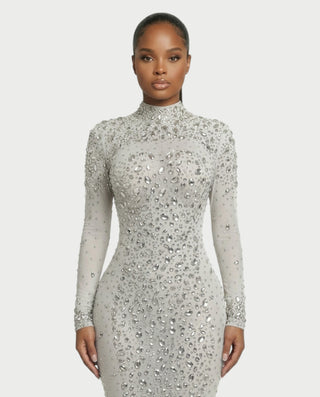 SOSANE Diamond High-Neck Feather Mermaid Maxi Dress