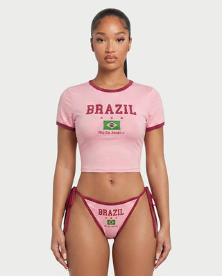 SOMMY Brazil Graphic Ringer Crop Top & Tie-Side Bikini Set