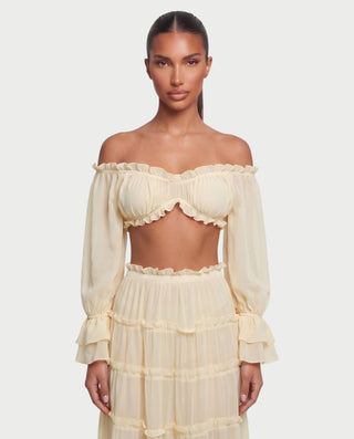 TALSIE Ruffle Off-Shoulder Top & Tiered Maxi Skirt Set