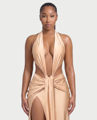 MARINE Plunge Halter Cutout Maxi Dress
