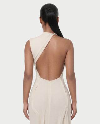 MAYARA Asymmetrical Open-Back Draped Maxi Dress