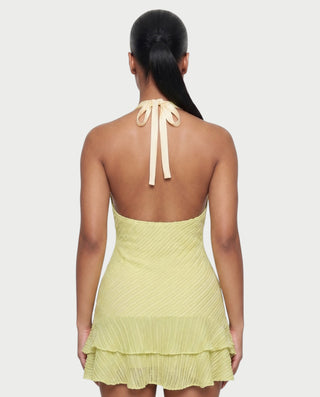 SAMINE Halter Knit Ruffle Hem Mini Dress