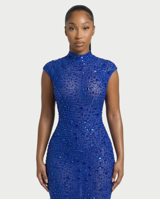 MORIA Crystal High-Neck Bodycon Maxi Dress