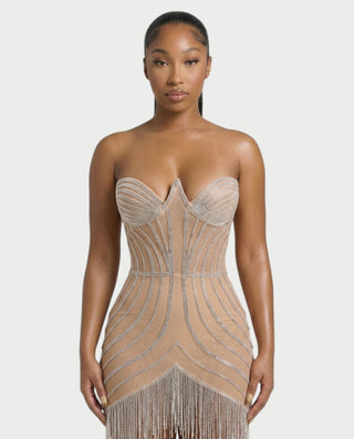 ARCY Crystal Tassel Bodycon Mini Dress