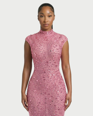 MORIA Crystal High-Neck Bodycon Maxi Dress