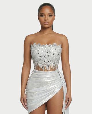 TULIPS Mirror Appliqué Lace-Up Mini Dress