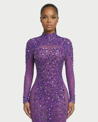 SOSANE Diamond High-Neck Feather Mermaid Maxi Dress