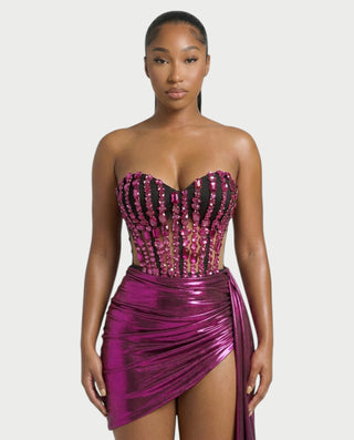 CAPRISE Gemstone Jeweled Corset Mini Dress