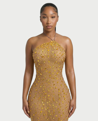 ASHA Rhinestone Halter Bodycon Maxi Dress