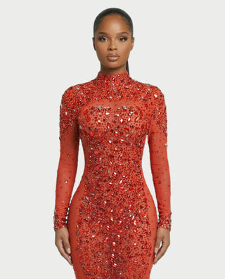 SOSANE Diamond High-Neck Feather Mermaid Maxi Dress