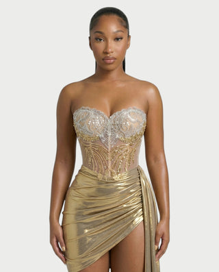 Vestido midi con flecos y escote pronunciado de LIRRA