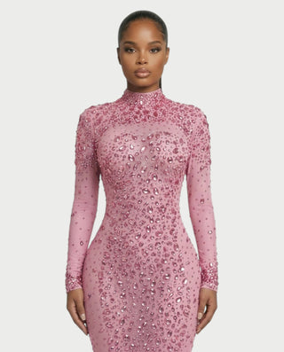 SOSANE Diamond High-Neck Feather Mermaid Maxi Dress