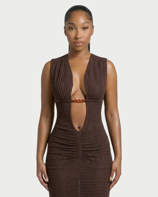 Vestido midi con flecos y escote pronunciado de LIRRA