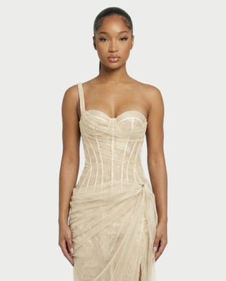Vestido midi con flecos y escote pronunciado de LIRRA