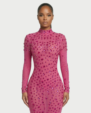 SOSANE Diamond High-Neck Feather Mermaid Maxi Dress