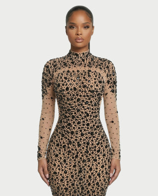 SOSANE Diamond High-Neck Feather Mermaid Maxi Dress