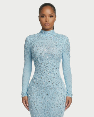 SOSANE Diamond High-Neck Feather Mermaid Maxi Dress