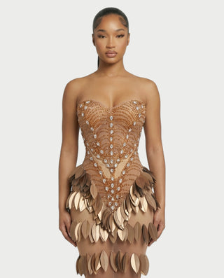 HELIA Golden Leaf Diamond Maxi Dress