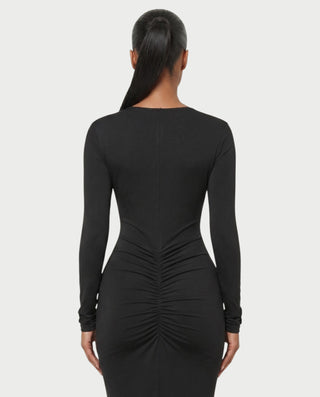 MINEA Plunge Cutout Long-Sleeve Ruched Bodycon Maxi Dress