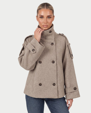 YUSSA Woolen Double-Breasted High Collar Cape Trench Coat