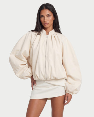 ELVA Oversized Balloon Sleeve Zip-Up Bomber Jacket