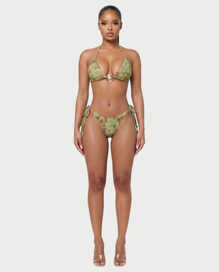 MARVINA Marble Print Bikini & Sarong Three-Piece Set