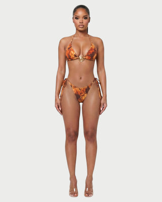 MARVINA Marble Print Bikini & Sarong Three-Piece Set