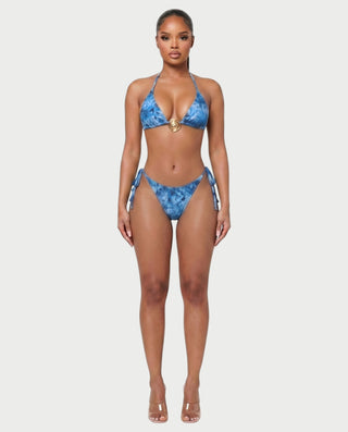 MARVINA Marble Print Bikini & Sarong Three-Piece Set