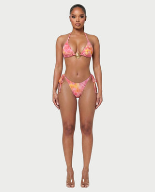 MARVINA Marble Print Bikini & Sarong Three-Piece Set