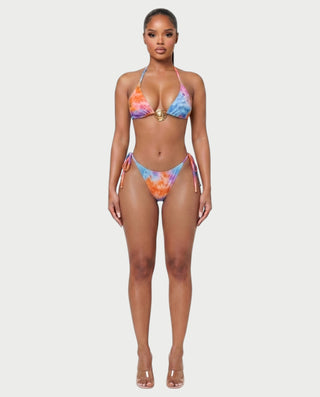 MARVINA Marble Print Bikini & Sarong Three-Piece Set