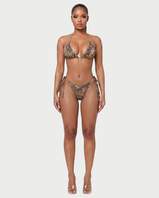 ELERY Three-Piece Leopard Bikini & Sarong Set
