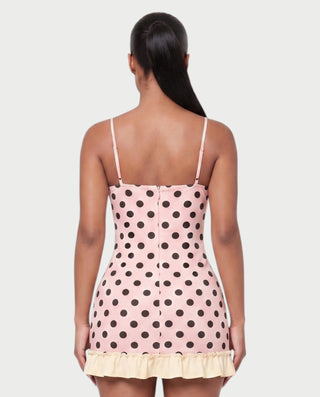 SANE Polka Dot Bow Trim Mini Dress