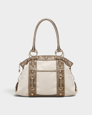ELOVA Croc-Embossed Trim Studded Shoulder Bag