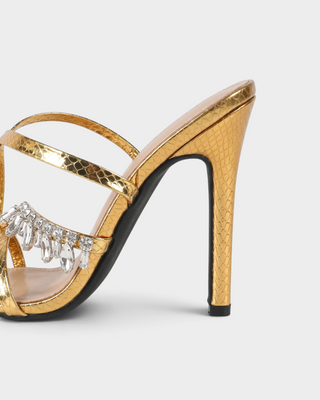 NARCY Metallic Crystal-Drop Open-Toe Stiletto Heels