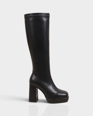 IZARA Retro Square Toe Knee-High Chunky Heel Platform Boots