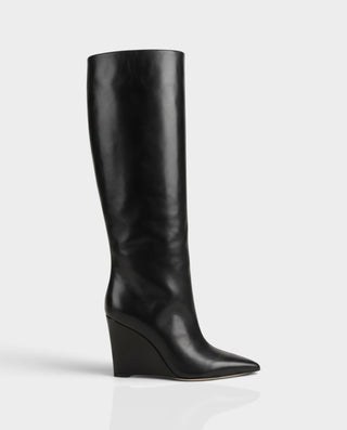 YELINA Sleek Knee-High Pointed Toe Wedge Boots