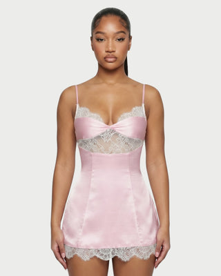 VERLY Lace Trim Satin Tie-Back Mini Dress