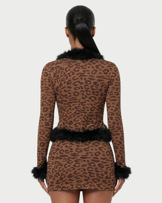 Conjunto de leopardo con ribete de piel sintética JADE
