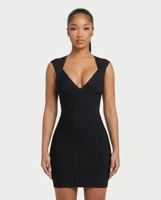 JULIETTE Deep V-Neck Cap Sleeve Bandage Mini Dress