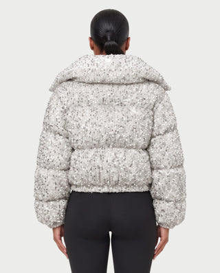 RENYA Sequin Hooded Cropped Zip-Up Puffer Jacket