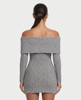 COLLIER Fold-Over Bardot Neck Knit Mini Dress