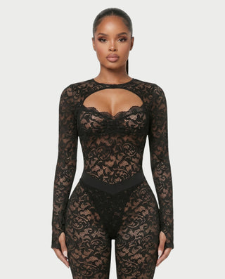 Conjunto de top y pantalón de manga larga con encaje DANA