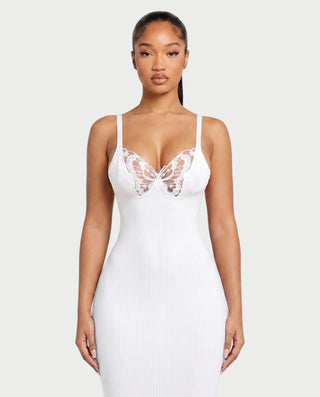 ZEBIANA Butterfly Spaghetti Strap Bodycon Midi Dress