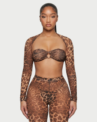 Conjunto de malla con estampado de leopardo de tres piezas INES
