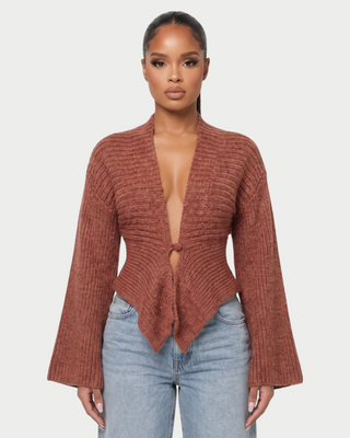 VINTA Single-Button Ribbed Long-Sleeve Cardigan