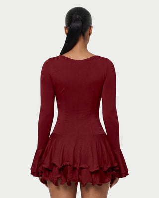NADIA V-Neck Asymmetric Long Sleeve Ruffle Mini Dress