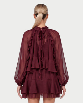 NAVIA Ruffle Mock Neck Long Sleeve Mini Dress